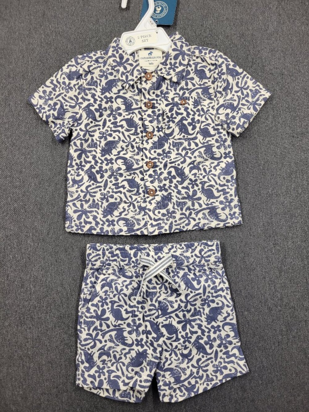 Infant boys set, Caribbean Joe, size 3/6 months, blue and cream, new with tags